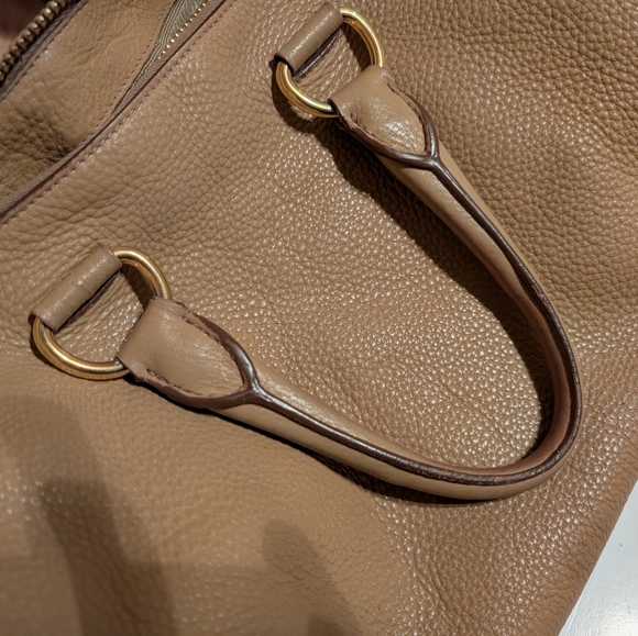 Prada Beige Vitello Daino Pebbled Leather Handle Bag w/ Crossbody Strap+Key Fob - Picture 13 of 16